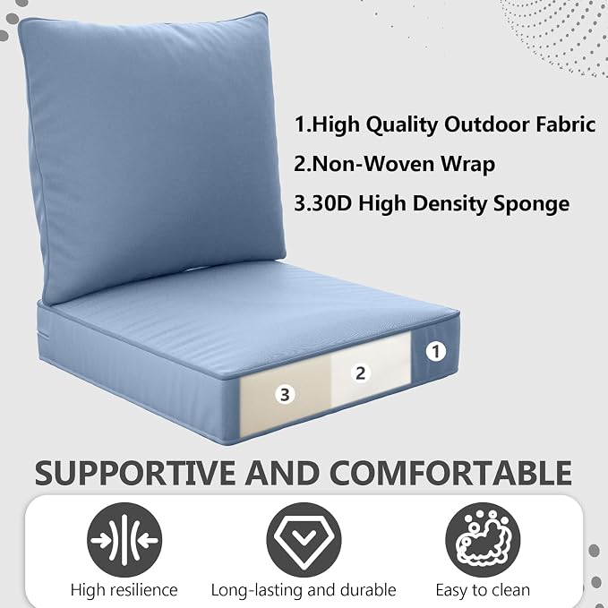 24" x 24" x 6" Outdoor Deep Seat Cushions Set - Image 4