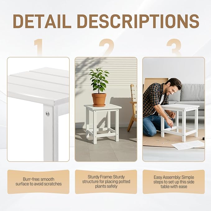 Outvita Adirondack Side Table, 14 Inch Square Outdoor End Table, HDPE Weather - Image 6