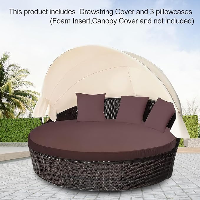 MICTONY Outdoor Daybed Cushion Cover, Sun Bed Cushion Cover, Outdoor Round Bed - Image 3