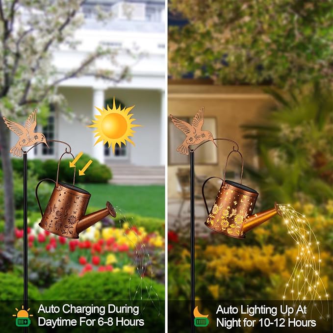 Outdoor Hanging Solar Lantern Waterproof Set Outside Metal Sunflower & - Image 5