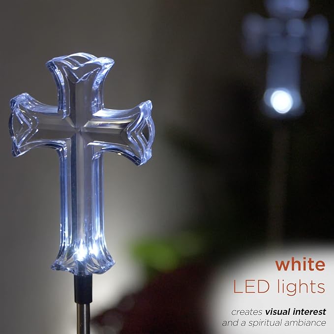 Alpine Corporation 34" Tall Outdoor Solar Powered Cross Pathway Light Stakes - Image 9