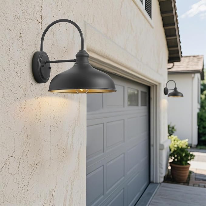 10" Dome Barn Lights for Farmhouse, Matte Black Gooseneck Outdoor Light Fixture - Image 2