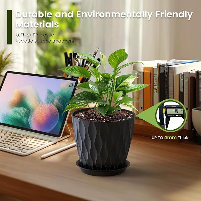 7 inch Plant Pots for Indoor Outdoor Plants, 5 Pack Thick Flower Pots - Image 4