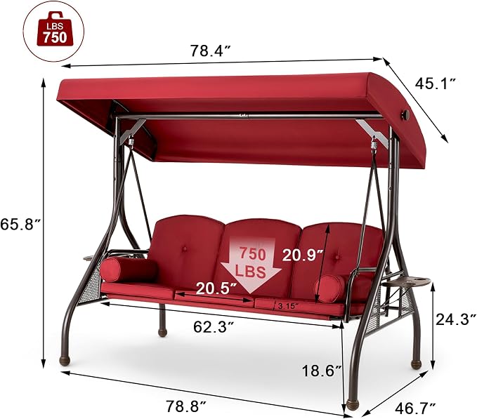 GYUTEI 3-Seat Outdoor Patio Swing - Image 7