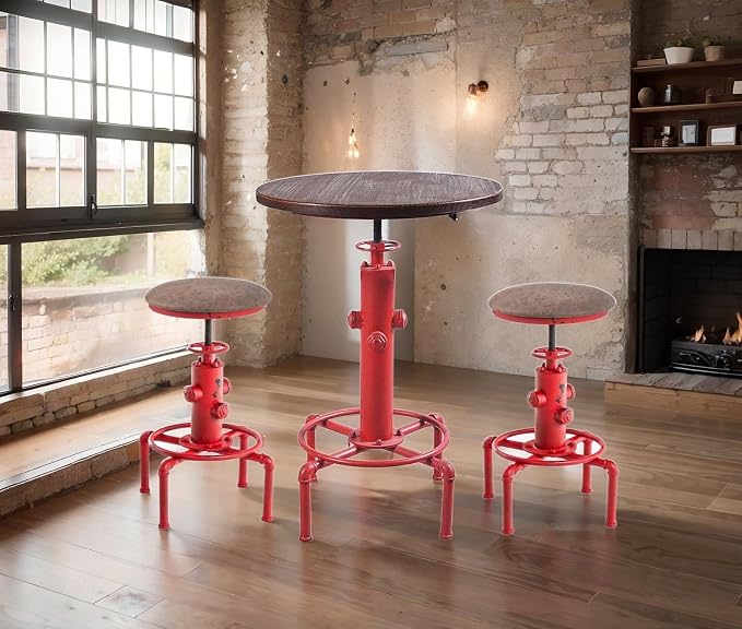 Topower Antique Vintage Industrial Barstool PU Leather Water Pipe Fire Hydrant - Image 2