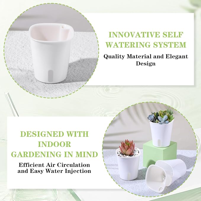 24 Pcs Self Watering Pots for Indoor Plants, 3 Inch White Plastic Self Watering - Image 4