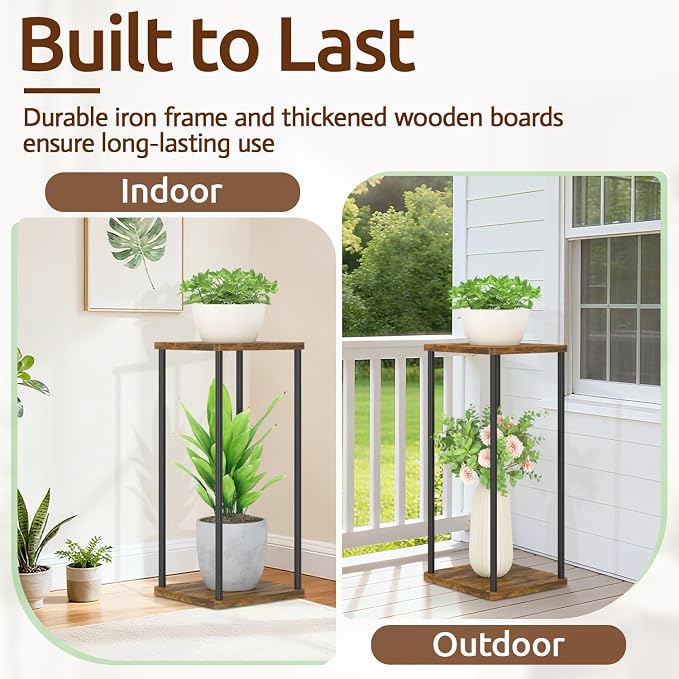 2 Tier Plant Stand Indoor, Oppro 28In Tall Corner Vertical Wood Metal Shelf - Image 7
