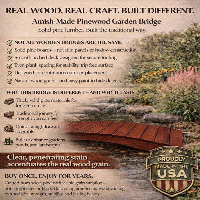 10 FT MAHOGANY Amish Made Pinewood Heavy Duty Garden Bridge - Image 3