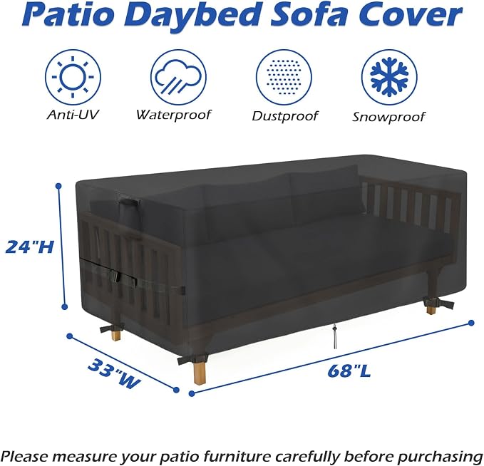Outdoor Patio Daybed Cover, 68 Inch Waterproof Paito Sofa Cover, Furniture - Image 2