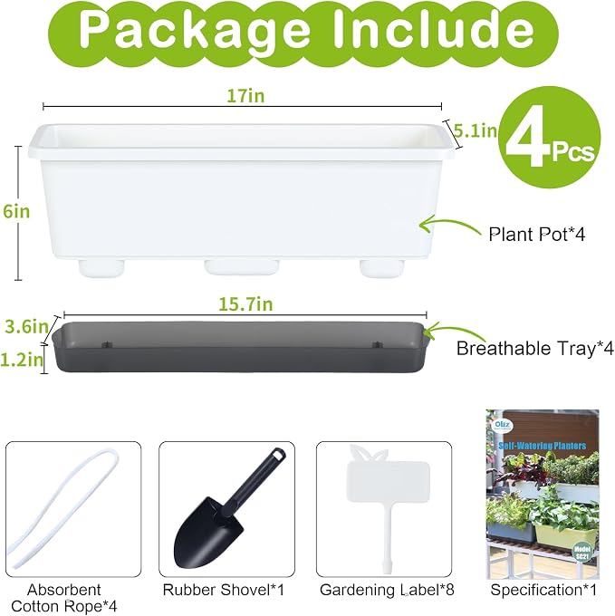 Window Box Planter 4 Packs, 17 Inches Rectangle Flower Pots - Image 4