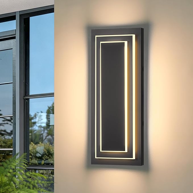2-Tier Outdoor Front Porch Light Fixtures, Modern Black Outdoor Wall Sconce by ZSMAIKU