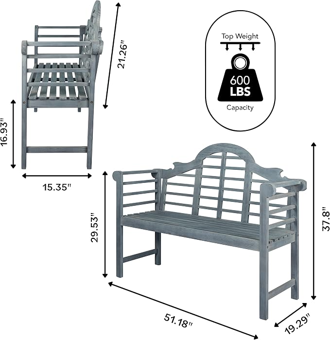JONATHAN Y BNH103B Lutyens 51.2" 3-Seat Arched 600-Lbs Support Acacia Wood - Image 3
