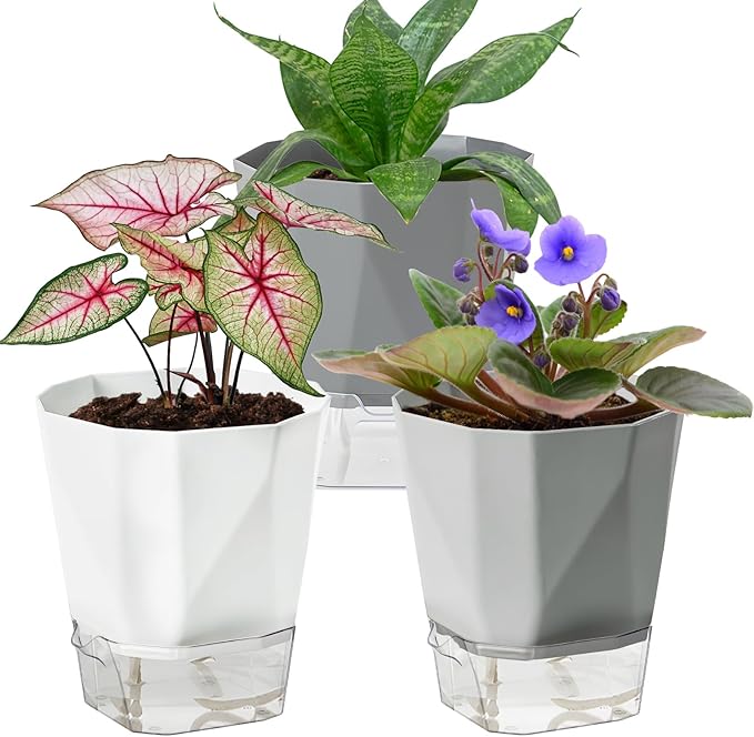 3 Pack Self Watering Planter Pots, 4.9 Inch African Violet Pots by Samhe