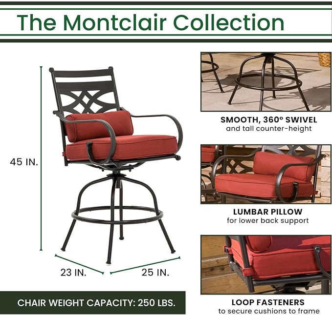 Hanover Montclair 5-Piece All-Weather Outdoor Patio High Dining Set, 4 Swivel - Image 3