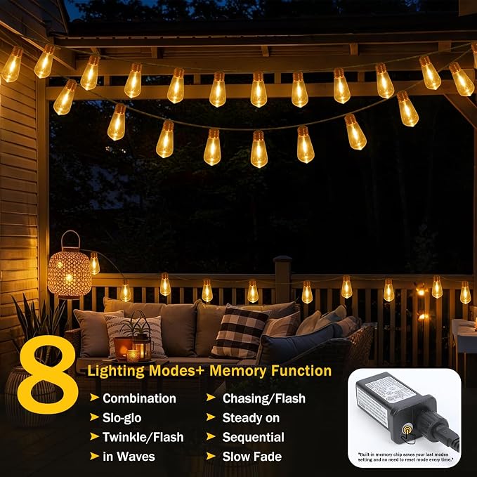 Outdoor String Lights, 24FT 20 LED Hanging Bulbs Lights, IP65 Waterproof 8 - Image 4