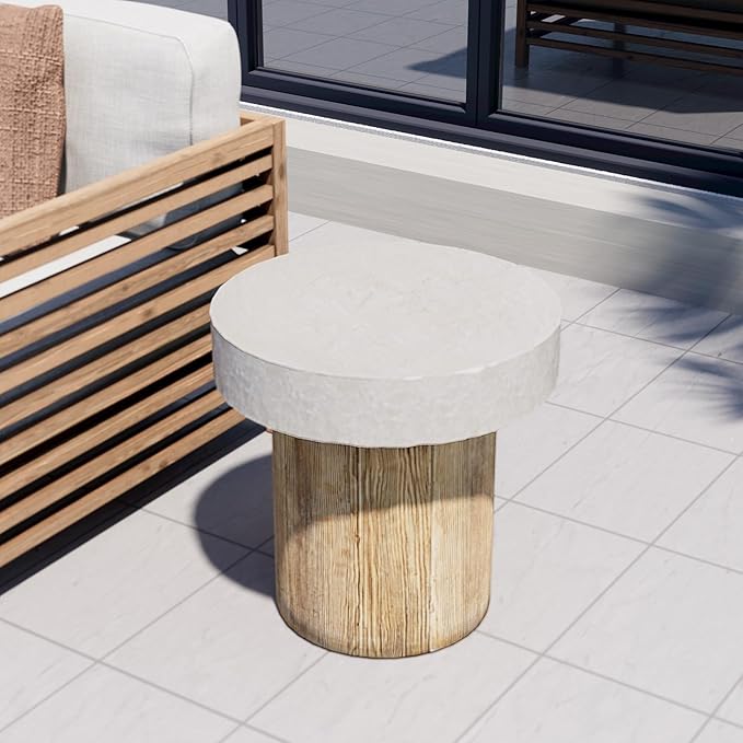 COSIEST Outdoor Medium Side Table, Patio Coffee Table, 19.7 inches Round MgO by COSIEST