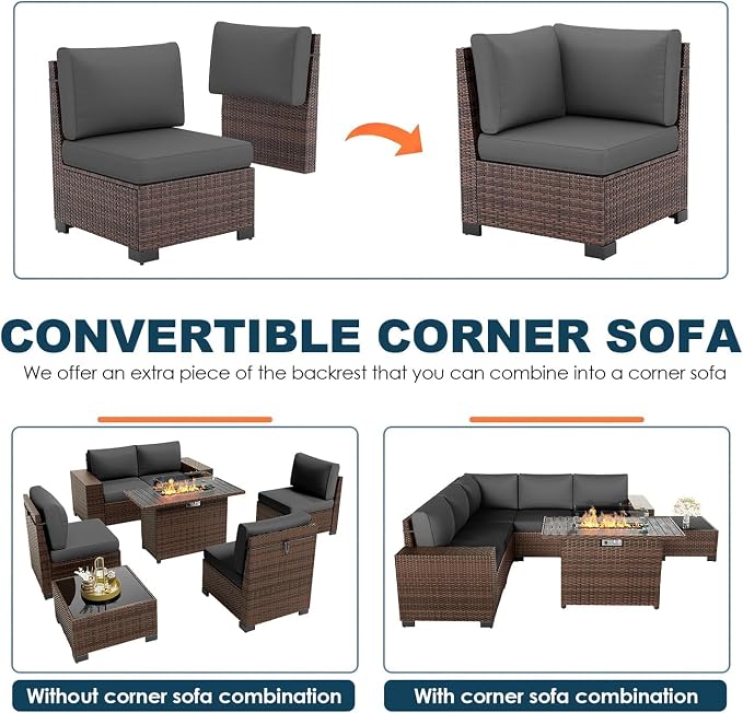 Patio Furniture Set with Fire Pit Table, 7 Piece Outdoor Sectional Conversation - Image 4
