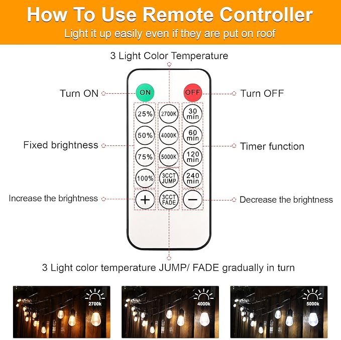 Mlambert 3 Color Outdoor LED Dimmable String Lights - Image 7