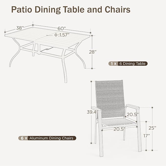 PHI VILLA 7 PCS Patio Dining Set, Aluminum Outdoor Furniture, Patio Table and - Image 7