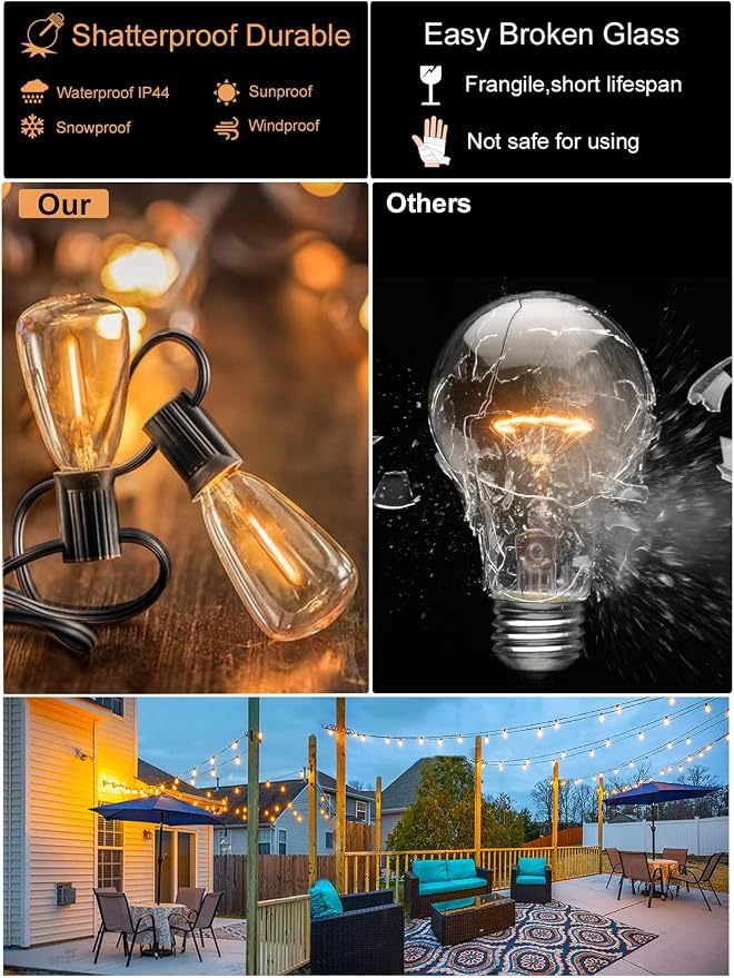 DAMAING String Lights for Outside 300FT shatterproof connectable Patio Lights - Image 3