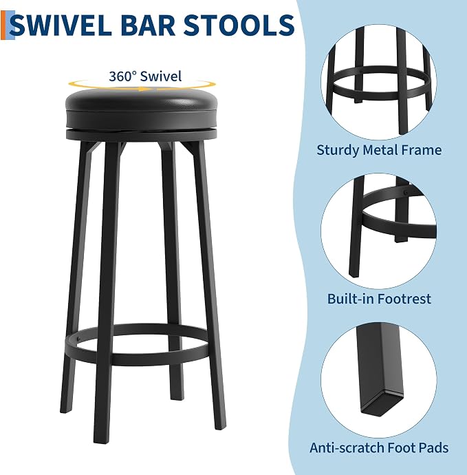 IDEALHOUSE 30'' Swivel Bar Stools Set of 2 - Image 4