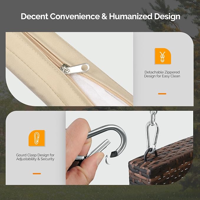 VINGLI Heavy Duty 800 LBS Wicker Hanging Porch Swing - Image 3