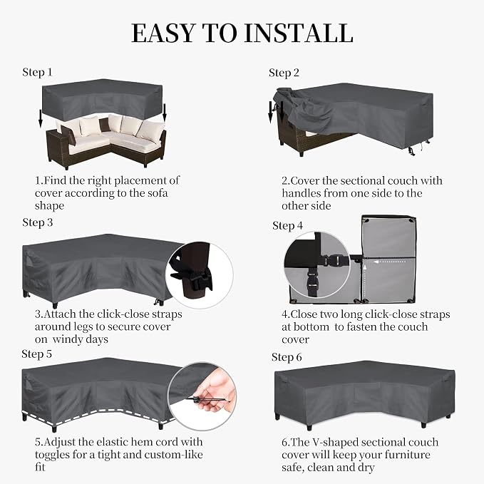 Easy-Going Patio V-Shaped Sectional Sofa Cover, Waterproof Outdoor Sectional - Image 7