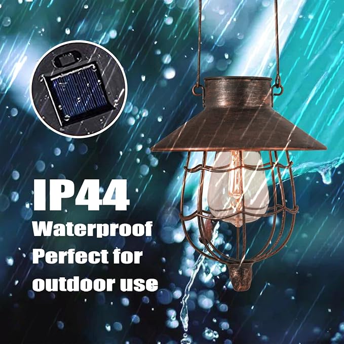 YAKii 2 Pack Solar Lantern Hanging Waterproof Outdoor Metal Solar Lamp - Image 5