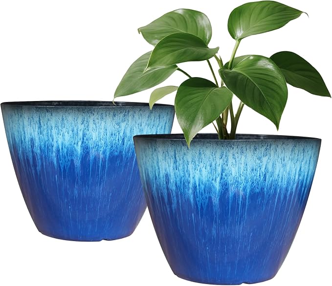 Pack of 2 Flower Pots, Plastic Plant Pots by LesOasis