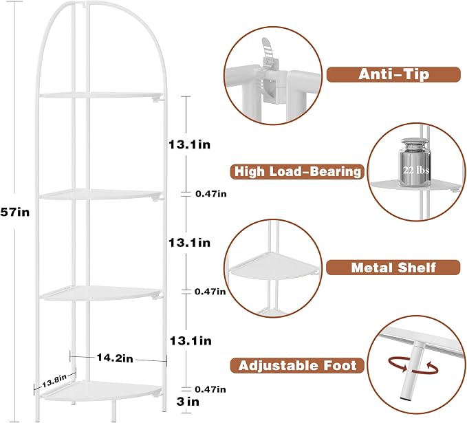 Crofy Foldable 4 Tier Corner Shelf, Metal Corner Plant Stand - Image 3