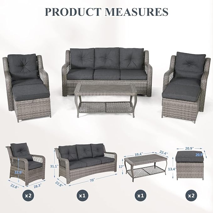 HOMREST 6 Piece Patio Furniture Set, Wicker Outdoor Conversation Sofa Set w/ 2 - Image 2