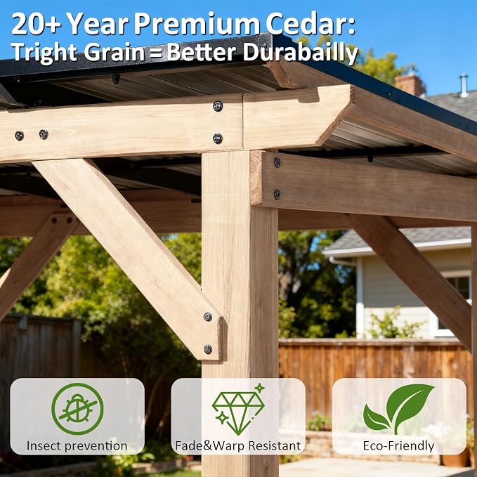 CHARMELEON Grill Gazebo 6 x 8 FT, Cedar Wood BBQ Gazebo - Image 4