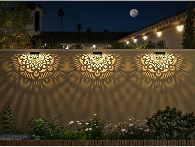 6 Pack Solar Fence Lights Outdoor Wall Lights Black Plastic Solar Powered Deck - Image 4
