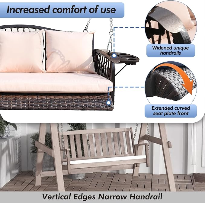 Wicker Porch Swing Heavy Duty 900 LBS 3-Seat Outdoor Patio Swing Chair - Image 6