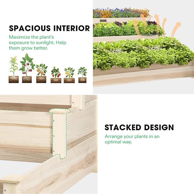 VIVOSUN 3-Tier Wooden Raised Garden Bed, Outdoor Wood Planter Kit - Image 6