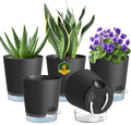 4 inch Self Watering Pots for Indoor Plants, 5 Pack Small Flower Plant Pots by Meowell
