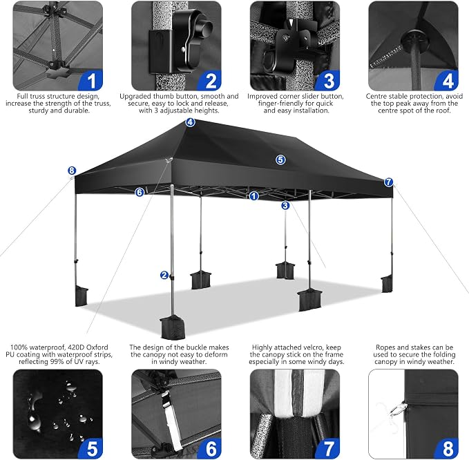 COBIZI 10x20 Pop up Canopy Tent Heavy Duty Without Sidewalls, Easy Set-up - Image 2