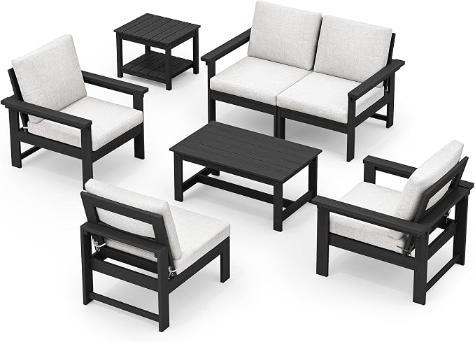 SERWALL HDPE Patio Furniture Set, 7-piece Outdoor Sectional Sofa Set, All - Image 9