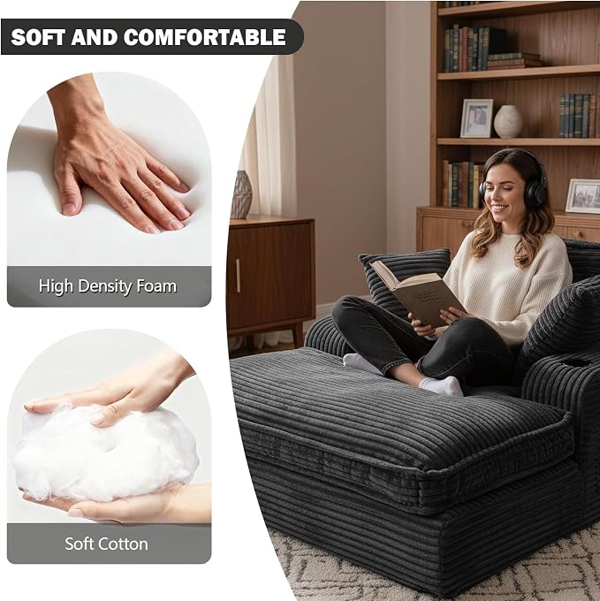 67" Oversized Chaise Lounge Chair Indoor, Soft Boneless Cloud Couch - Image 6