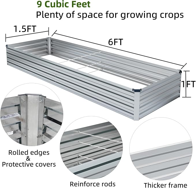 2 Pack 6x1.5x1FT Galvanized Raised Garden Bed Kit, Outdoor Metal Planter Box - Image 2