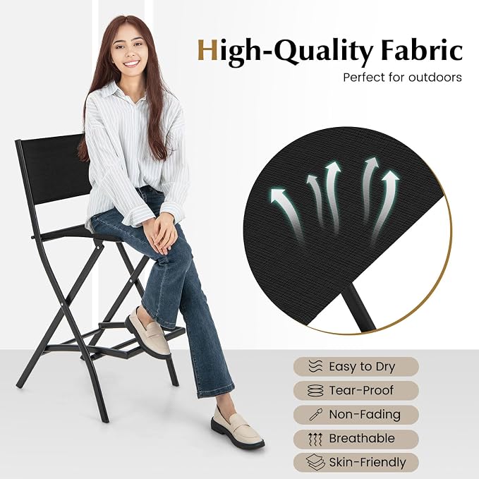 COSTWAY Outdoor Patio Bar Chair Set of 4, Folding Bar Height Stool - Image 5
