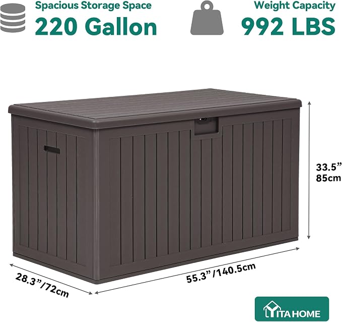 YITAHOME 220 Gallon Extra Large Deck Box, Double-Wall Resin Outdoor Storage Box - Image 8