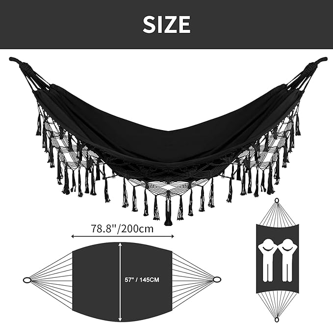 Bellzacasa Double Hammock, Heavy Duty 500 lb Load Capacity Tassels and Fishtail - Image 2