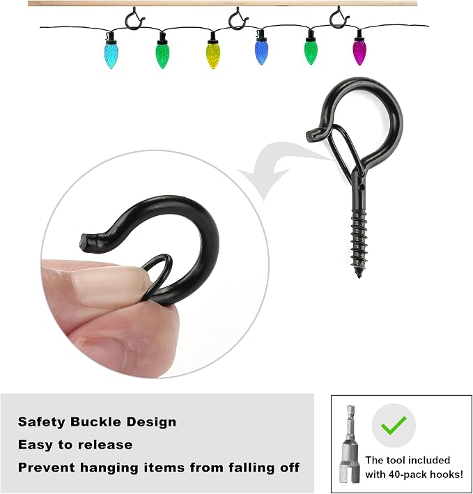 PlusRoc 40 Pack Ceiling Hooks for Hanging Plants Outdoor String Lights Heavy - Image 4