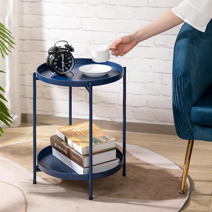 HollyHOME 2-Tier Round Side Table, Outdoor Small Folding Accent Stand - Image 5