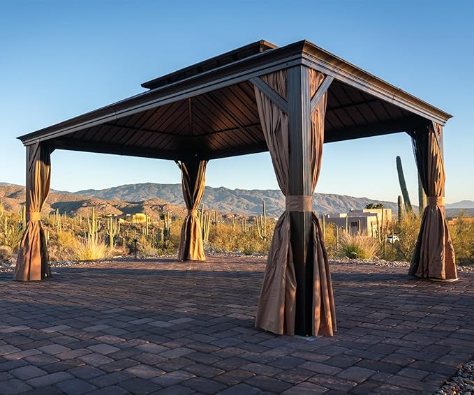 PURPLE LEAF 12' X 16' Outdoor Hardtop Galvanized Steel Double Roof Permanent by PURPLELEAF