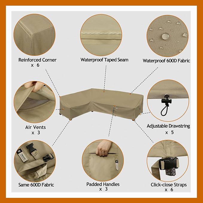 Heavy Duty Outdoor Sectional Sofa Cover, Waterproof 600D Patio Sectional Couch - Image 3
