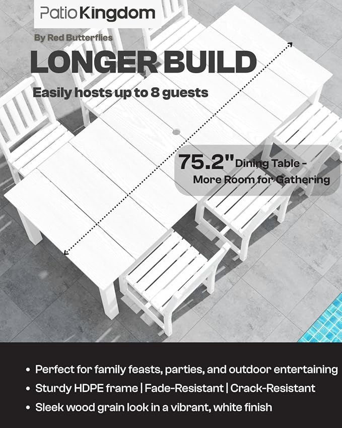 White 9-Piece Outdoor Dining Set - Image 2