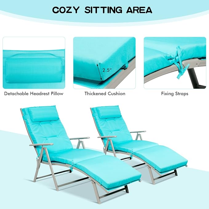 Giantex Chaise Lounge Chair for Outside, Pool Folding Reclining Beach Chair - Image 5