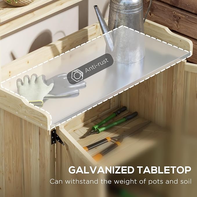Outsunny Potting Bench, Outdoor Wooden Potting Table - Image 3